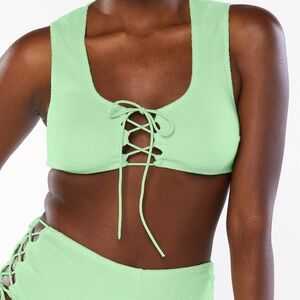 Savage x Fenty NEW Green Terry 70’s Cropped Front Tie SOLD OUT‎ Top Small $40